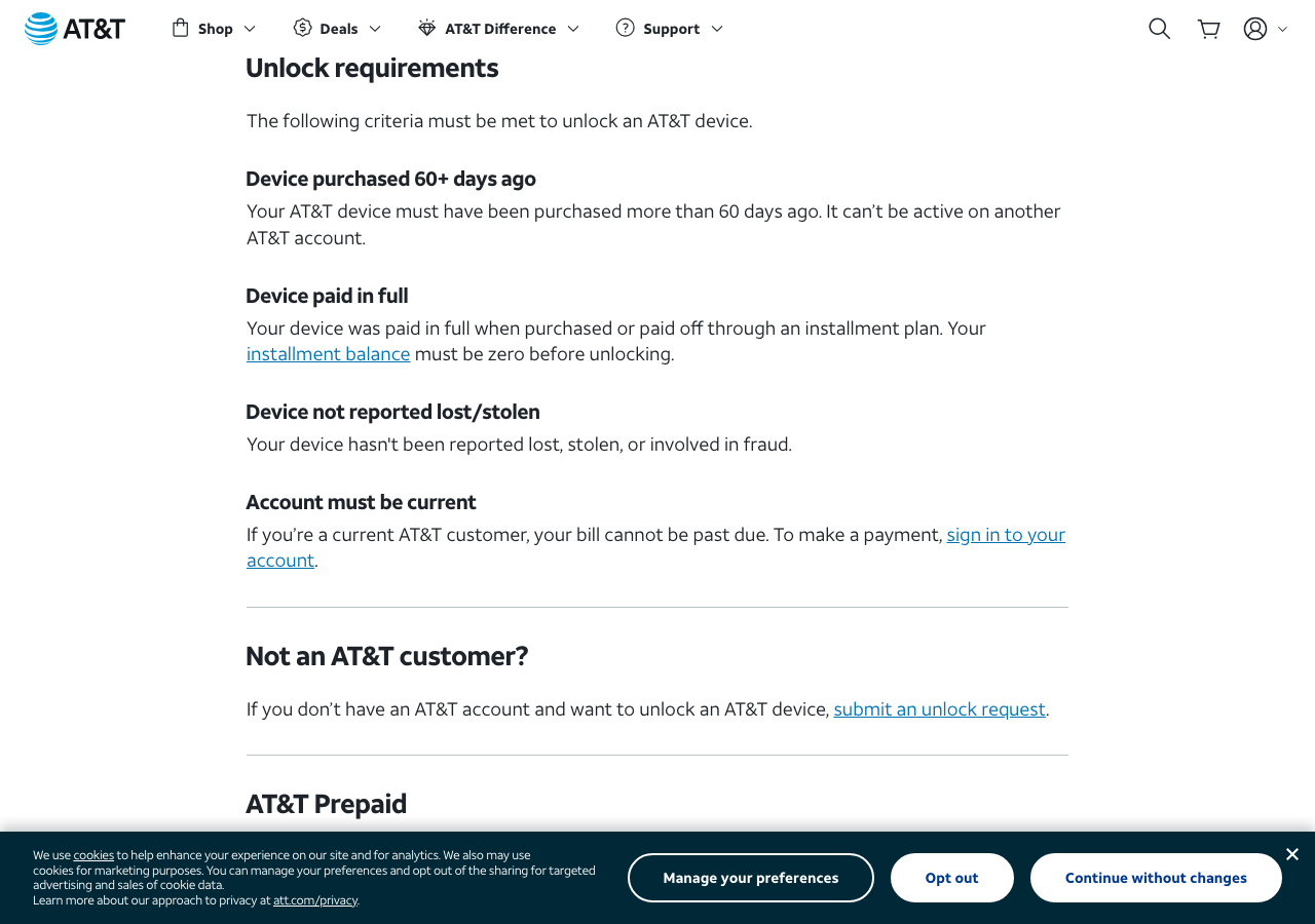 AT&T's unlock requirements as published on att.com